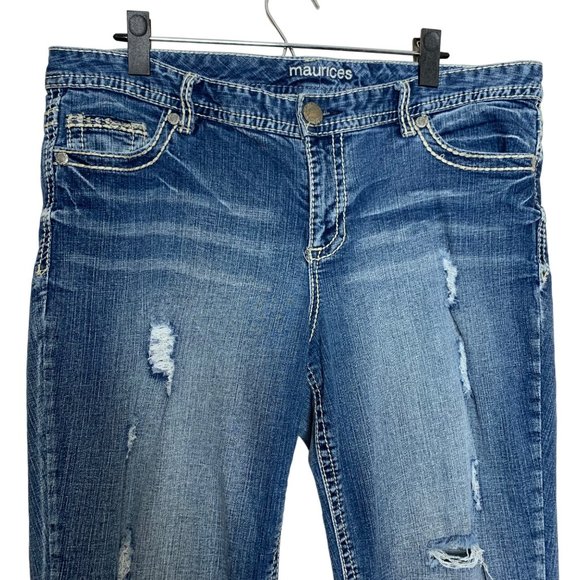 Maurices Distressed Jeans Embordered Denim Pants Woman's Size 13/14 Short - Picture 2 of 8